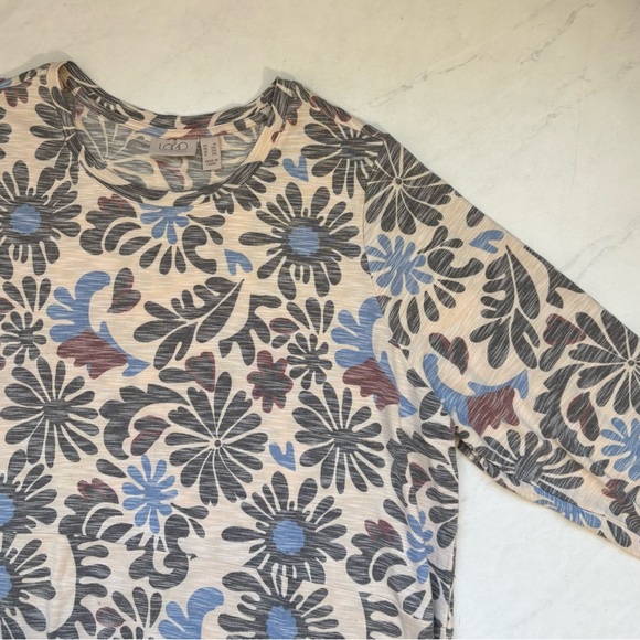 LOGO By Lori Goldstein 1X Ivory Multicolor Floral Midi Dress Modest Boho Relaxed - Picture 3 of 6